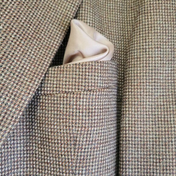 Oscar De La Renta Wool Tweed Brown Houndstooth Blazer Jacket With Pocket Square - Picture 3 of 11
